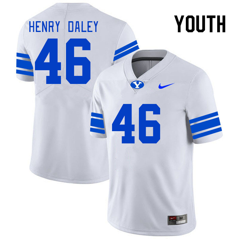 Youth #46 John Henry Daley BYU Cougars College Football Jerseys Stitched Sale-White - Click Image to Close